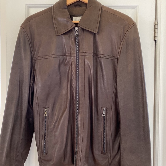 BARNEYS NEW YORK men's brown leather jacket - Picture 1 of 8